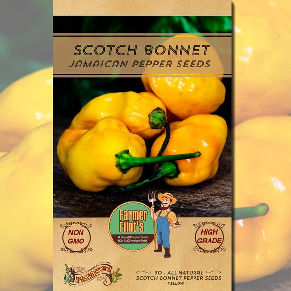 Scotch Bonnet Pepper Seeds - 30 Seeds Per Packet - Jamaican Yellow Pepper Seeds for Planting - Non GMO All Natural/High Grade Heirloom Seeds