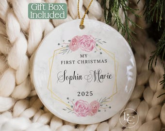 Baby's First Christmas Ornament, Personalized First Christmas Keepsake, Custom Baby Girl Name, Newborn Christmas Gift, Baby Shower Gift