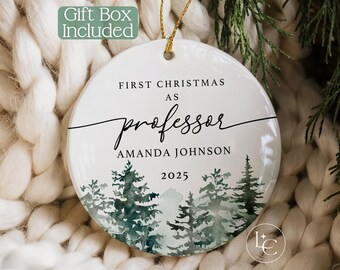 Professor Ornament, Personalized First Year Professor Christmas Ornament, Custom New Professor Gift with Gift Box