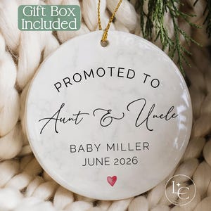 Promoted to Aunt & Uncle Ornament, Personalized Pregnancy Announcement Christmas Ornament, New Baby Announcement Custom Ornament