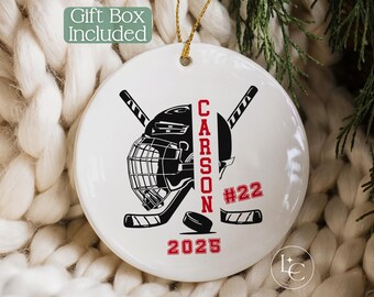Personalized Hockey Ornament, Hockey Team Christmas Ornament, Hockey Coach Ornament, Custom Hockey Jersey Number Keepsake,