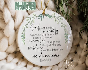 Serenity Prayer Ornament,  Recovery Christmas Ornament, We Do Recover, Ornament with Sobriety Date, Sobriety Gift