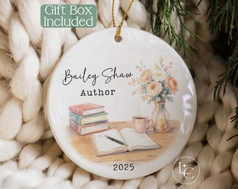 Writer Christmas Ornament, Custom Author Ornament, Writer Ornament with Gift Box, Personalized 2025 Author Keepsake