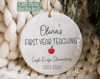 First Year Teacher Ornament, Personalized New Teacher Ornament, First Christmas as a Teacher Keepsake Ornament with Gift Box