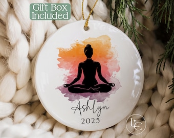 Yoga Ornament, Personalized Yoga Teacher Christmas Ornament 2025, Custom Meditation Ornament, Gift Box Included