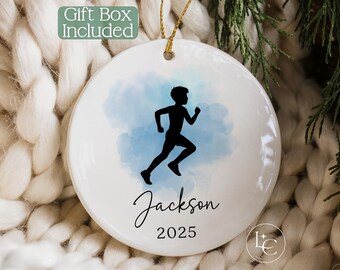 Track Ornament for Boys, Runner Christmas Ornament, Personalized Track and Field or Cross Country Boy Christmas Keepsake