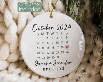 Calendar Engagement Ornament Personalized, First Christmas Engaged Christmas Ornament,  Couples Keepsake, Engagement Announcement