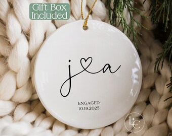 Engagement Ornament Personalized, First Christmas Engaged Ornament,  Couples Initials Ornament, Engagement Announcement