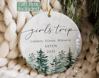 Girls Trip Ornament, Personalized Travel Christmas Ornament, Mountain Cabin Girls Trip Keepsake, Hiking Camping Ornament