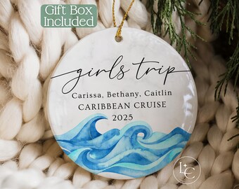 Beach Girls Trip Ornament, Personalized Lake, Cruise, or Beach Trip Christmas Ornament, Custom Girl’s Trip Keepsake