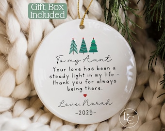 Aunt Christmas Ornament, Ornament from Niece or Nephew to Aunt, Aunt Keepsake Ornament with Gift Box