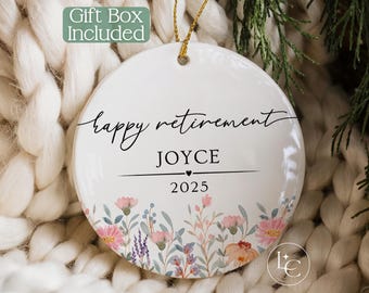 Retirement Ornament, Happy Retirement Christmas Ornament, Personalized Wildflower Retirement Gift for Women,