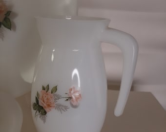 Arcopal Milchkännchen, Rose, Milchglas, 1970, Vintage