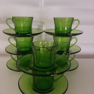 Kaffeetassen, Duralex Spanien, grün, 6er oder 8er Set, Vintage, 70er
