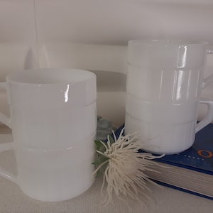 Set of 4 tea or latte cups, Federal, white, milkglass, 1960, vintage