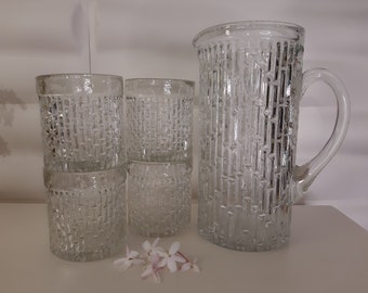 Juego de jarra de zumo o agua con 4 vasos, cristal transparente, Vintage