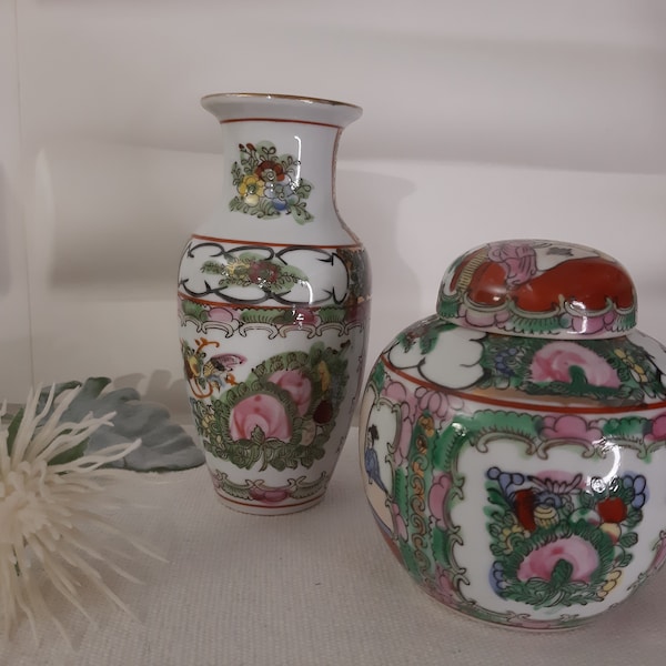 Ginger Jar and Vase, Rose Medallion, Macau, Vintage