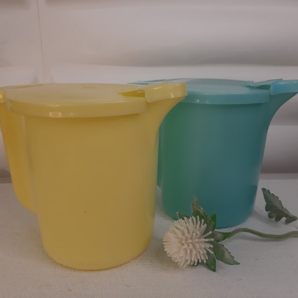 Tall Tupperware Milk Jug with Flip Top Lid, Yellow or Aqua Green, 1970s, Vintage