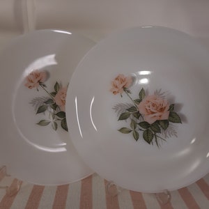 Set van 2 platte of soepborden, Arcopal, Pink Rose, 1970, Vintage