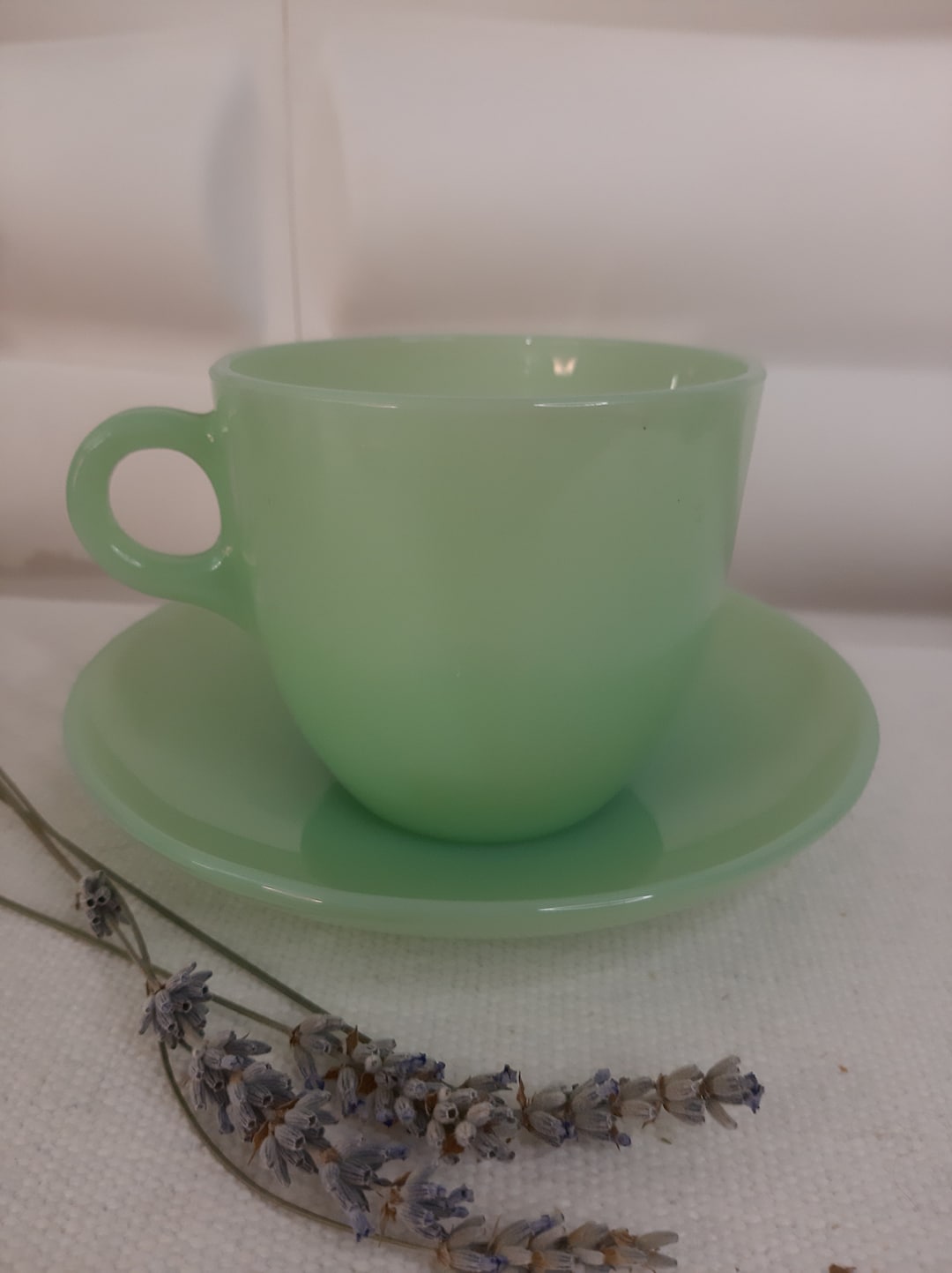 Jadeite Tea Cup and Saucer Fire King 1950 Vintage Etsy
