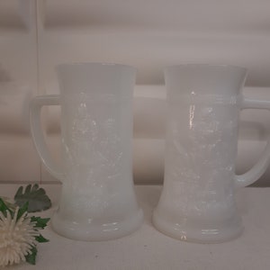 Set of 2 Beer Mugs, Federal, White, Federal Glass Co, Milkglass, Vintage
