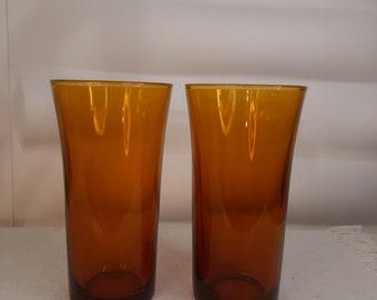 Set van 2 zeer elegante hoge glazen, Duralex Spanje, amberkleur, vintage, jaren 70.