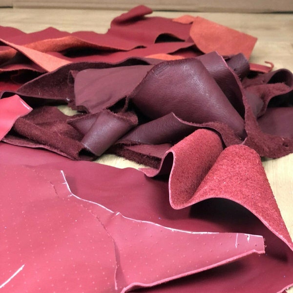 1.5 kg leather scraps of automotive leather, including Mercedes Benz Classic Red