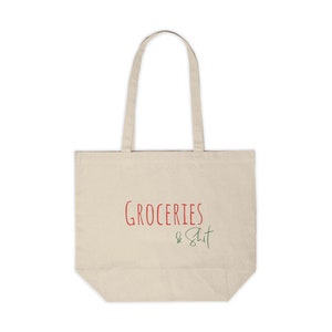 Funny &quot;Groceries & Sh*t&quot; Canvas Reusable Shopping Tote Bag - 18&quot; x 15&quot; funny tote bag for shopping or as a book bag | WorldsOkayestMom