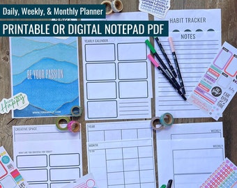 Printable Digital Personal Planner | Daily, Weekly, & Monthly Downloads | Instant Download | A4, A5, 5.5 x 8.5, and 8.5 x 11 Sizes