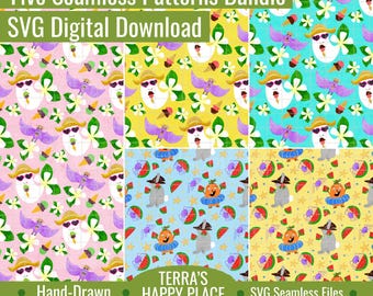 Summerween Five Seamless Patterns SVG Bundle: Hand-Drawn Vector Files (Digital Download)