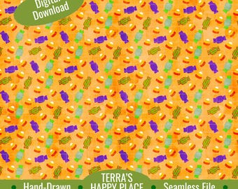 A Halloween Trick or Treat Seamless Pattern: Hand-Drawn PNG (Digital Download)