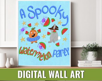 Summerween A Spooky Watermelon Party Wall Art: Hand-Drawn PNG (Digital Download)