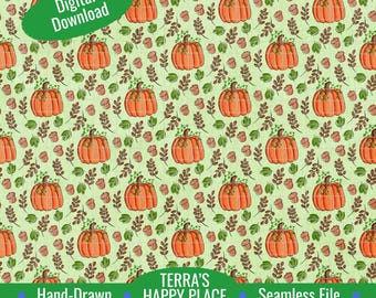 Fall with Pumpkins Seamless Pattern: Hand-Drawn PNG (Digital Download)