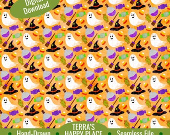 A Spooky Halloween Seamless Pattern: Hand-Drawn PNG (Digital Download)