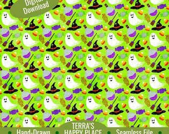 A Spooky Halloween Seamless Pattern: Hand-Drawn PNG (Digital Download)