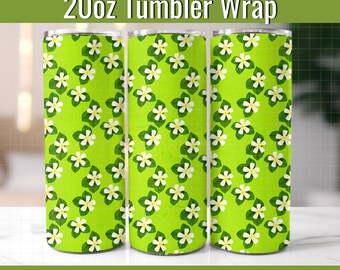 Bright Green Plumeria Tumbler Wrap: Hand-Drawn 20oz Tropical PNG File (Digital Download)
