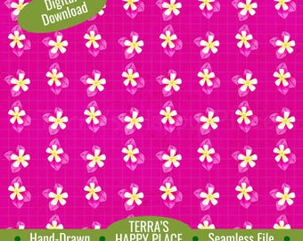 Bright Pink Plumeria Seamless Pattern: Hand-Drawn Tropical PNG (Digital Download)