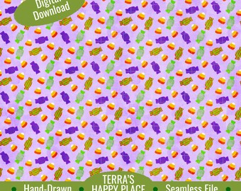 A Halloween Trick or Treat Seamless Pattern: Hand-Drawn PNG (Digital Download)