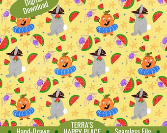 Summerween A Witchy Watermelon Party Seamless Pattern: Hand-Drawn PNG (Digital Download)