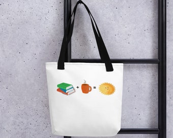 Books plus Coffee equals Happy Tote/Reusable Bag