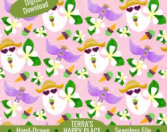 Summerween Ice Cream with Friends Seamless Pattern: Hand-Drawn PNG (Digital Download)