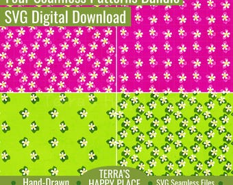 Bright Plumeria Four Seamless Patterns SVG Bundle: Hand-Drawn Vector Files (Digital Download)