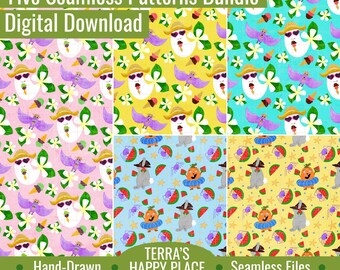 Summerween Five Seamless Patterns Bundle: Hand-Drawn PNG (Digital Download)
