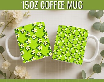Bright Green Plumeria Mug Wrap: Hand-Drawn 15oz Tropical PNG File (Digital Download)