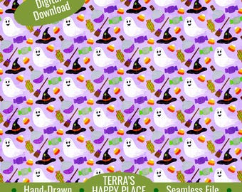 A Spooky Halloween Seamless Pattern: Hand-Drawn PNG (Digital Download)