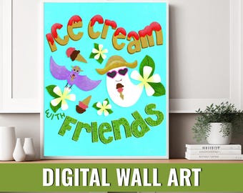 Summerween Ice Cream with Friends Wall Art: Hand-Drawn PNG (Digital Download)