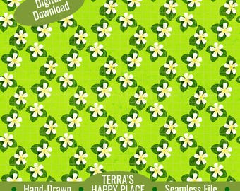 Bright Green Plumeria Seamless Pattern: Hand-Drawn Tropical PNG (Digital Download)