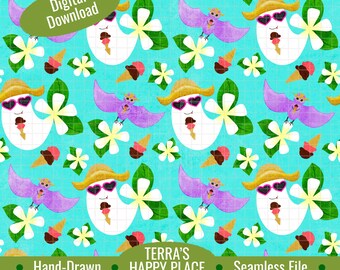 Summerween Ice Cream with Friends Seamless Pattern: Hand-Drawn PNG (Digital Download)