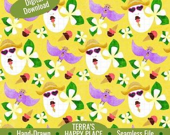 Summerween Ice Cream with Friends Seamless Pattern: Hand-Drawn PNG (Digital Download)