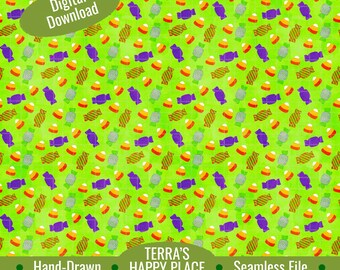 A Halloween Trick or Treat Seamless Pattern: Hand-Drawn PNG (Digital Download)